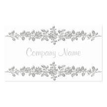 Business Card White Silver Roses Metal