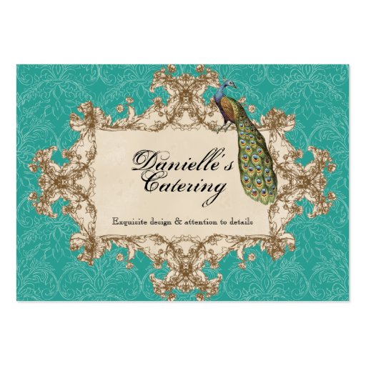 Business Cards - Teal Vintage Peacock & Etchings