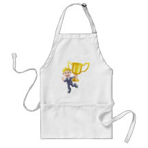 Business man winner and trophy apron