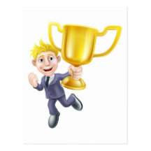 Business man winner and trophy postcards