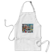 Busy street scene winter snow  Gordon Bruce art Apron