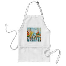Busy village snow street scene apron