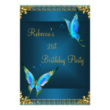 Butterflies 21st Birthday Party Blue Teal Custom Announcement