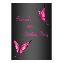 Butterflies 21st Birthday Party Pink Black Announcement