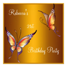 Butterflies 21st Birthday Party Yellow Personalised Invitation