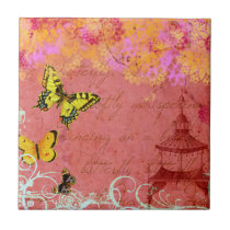 Butterflies Dancing on a Breeze Custom Tile (pink) tiles