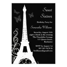 Butterflies in Paris Birthday Invite black