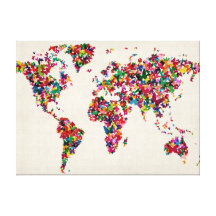 Butterflies Map of the World Map Stretched Canvas Prints