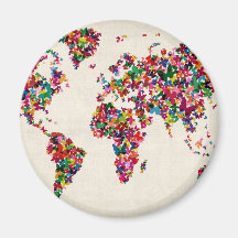 Butterflies Map of the World Map Refrigerator Magnet