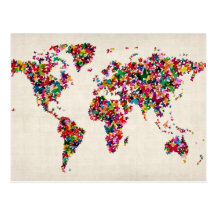 Butterflies Map of the World Map Post Cards