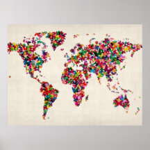 Butterflies Map of the World Map Print