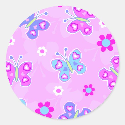 butterflies with hearts round sticker