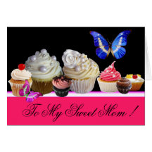 BUTTERFLIES YUMMY CUPCAKES SWEET MOTHER'S DAY CARD