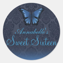Butterfly & Damask Blue Sweet16 Sticker