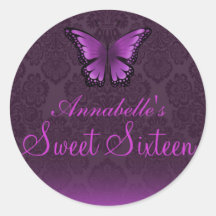 Butterfly & Damask Purple Sweet16 Sticker
