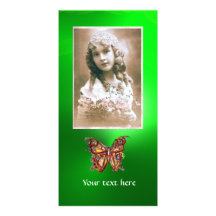 BUTTERFLY EMERALD ,red green Customized Photo Card