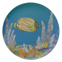 Butterfly fish painting on party plates