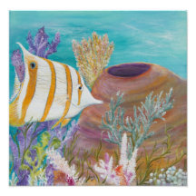 Butterfly fish painting on photographic print