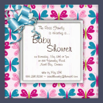 Butterfly Frame with Bow Stars Baby Shower Invite invitations