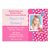 Butterfly Girls Photo Birthday Invitation