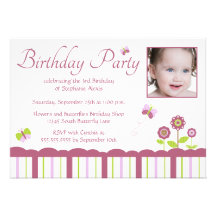 Butterfly girl's photo birthday party invitation