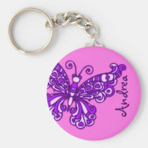 Butterfly girls pink and purple name keychain