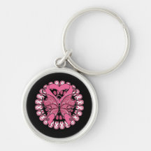 Butterfly Heart Ribbon - Breast Cancer Key Chains