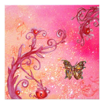 BUTTERFLY IN PINK SPARKLES 2 Elegant Wedding Party Custom Announcements