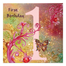 BUTTERFLY IN SPARKLES 2 ,  First Birthday Party 1 Personalized Invites