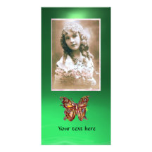 BUTTERFLY JADE GREEN ,red Personalized Photo Card