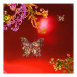 BUTTERFLY  RED RUBY , bright pink yellow brown Personalized Invites