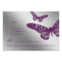 Butterfly RSVP Wedding Reply Card Purple Personalised Invites
