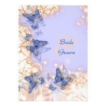 Butterfly theme wedding blue ivory personalized announcements