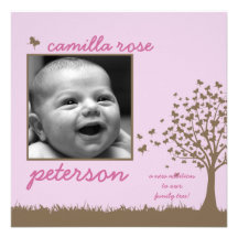 butterfly tree girl birth announcement