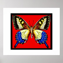 BUTTERFLY WITH RED BACKGROUND POSTERS
