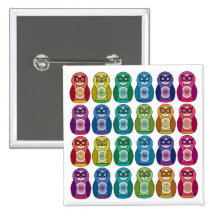 Button Badge - Cute Rainbow Matryoshka Owl Square