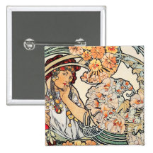 Button:  Mucha - Language of Flowers