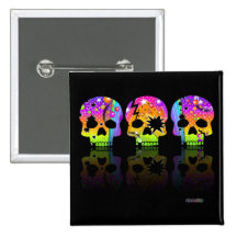 BUTTON - POP ART SKULLS