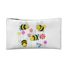 Buzzed Bees in Garden Flowers Makeup Bags