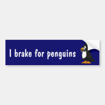 BW- I brake for penguins bumper sticker