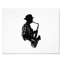 BW sax player side view outline Art Photo