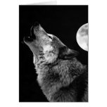 BW Wolf Howling at Moon Card