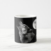BW Wolf Howling at Moon Coffee Mugs