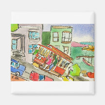 cable car climbing hill near fishermans wharf fridge magnets