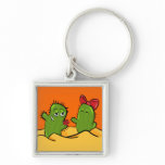 cactus flower love button keychains