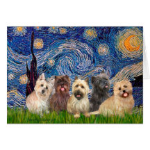 Cairn Terriers (Five) - Starry Night Card