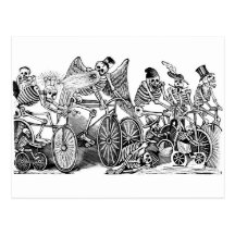 Calavera Bicyclists circa late 1800's Mexico Post Card