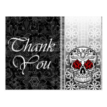 Calaveras Sugar Skull Red Rose Thank You Postcard