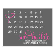 Calendar Wedding Announcement Postcards {fuchsia}