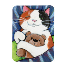 Calico Cat and Teddy Bear Premium Magnet